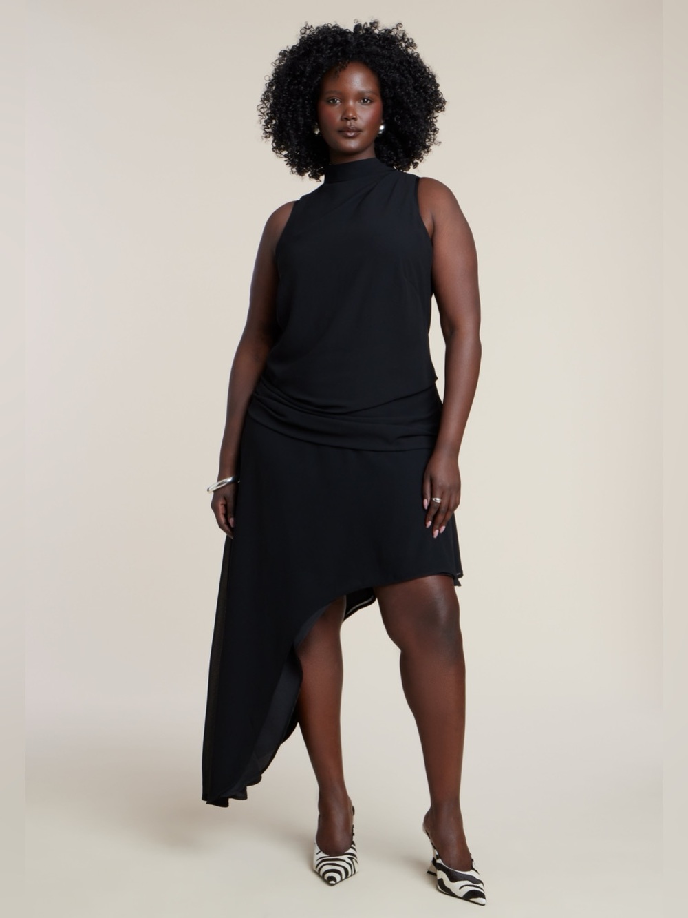 Eloquii Asym Drape High-Low Dress black onyx size 14 semi formal high neck party